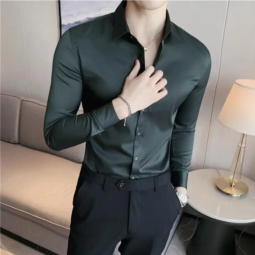 New Style Men\'s Spring Autumn High Quality Long Sleeve Shirts /Male Slim Fit Lapel Solid Color Business Dress Shirt 4XL-M