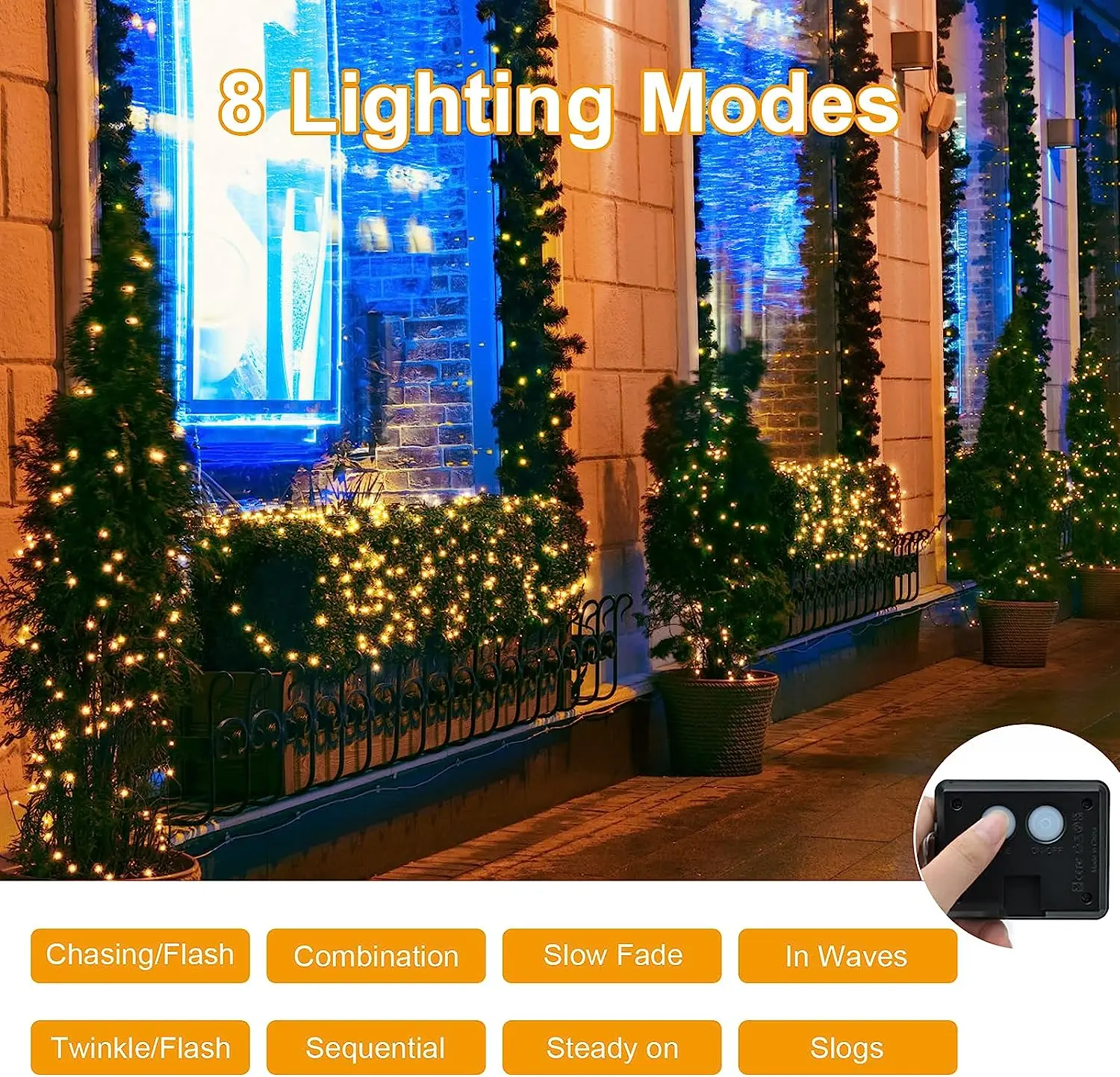 Impermeável ao ar livre String Lights, Solar Fairy Lights, Fio De Cobre, Festa De Natal, Decorações De Jardim, 32m LED, 8 Modos