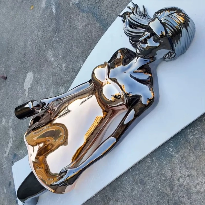Abstract fiberglass decorative sculpture electroplated bust female figure statue,for wall art decoration in luxury indoor hotels