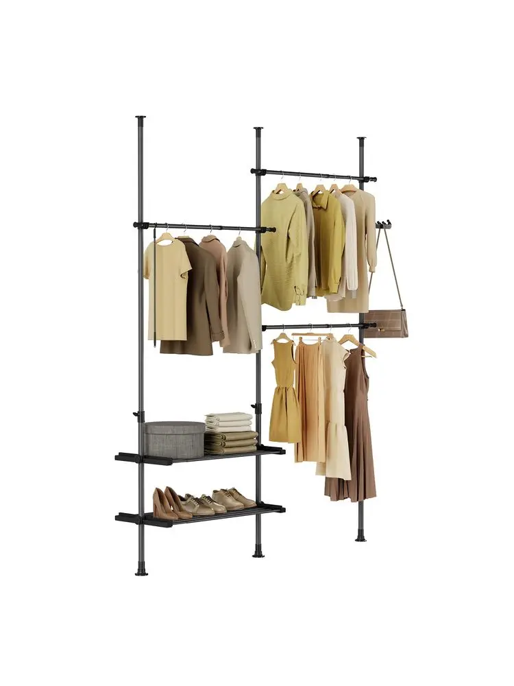 Telescopic Clothes Rail, Heavy Duty Clothes Rack, Adjustable Open Wardrobe with Hanging Rails amp Shelves for Bedroom, Walkin C