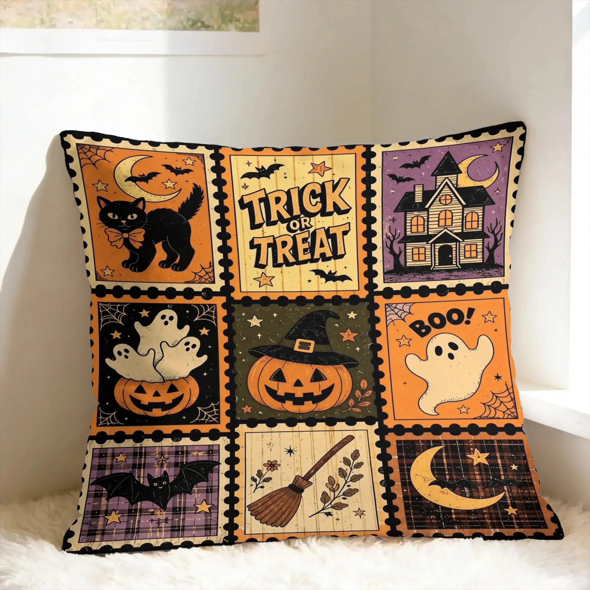 Pillow Cover Vintage Collage Halloween  Morden Pillow Case For Sofa Bedroom Home Decor Pillowcases