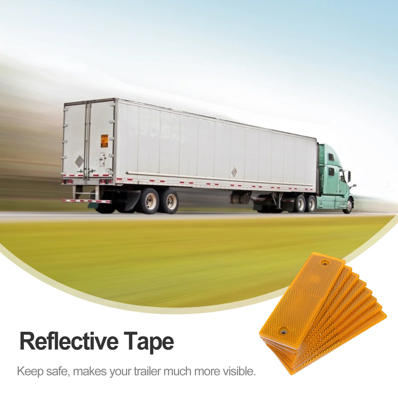 

8Pcs Reflective Tape Truck Rear Reflector Warning Sign ABS Safety Night Driving Visibility High Reflective Mountable Positions