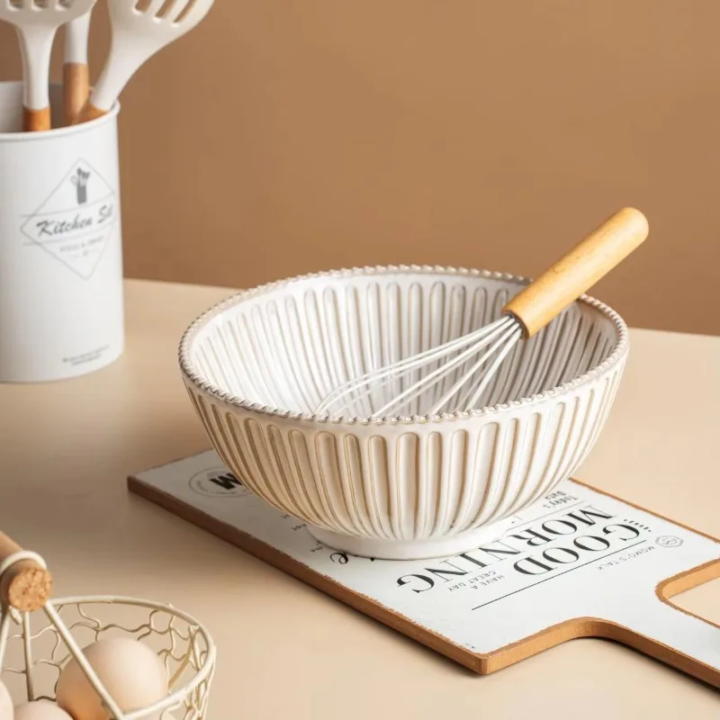 white striped simple and elegant kiln-changed ceramic meal bowl, modern round ceramic soup rice bowl ramen bowl