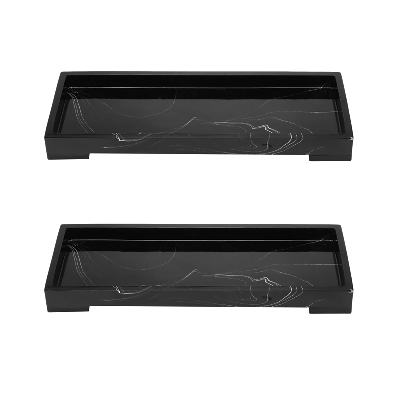 2X Vanity Tray Black Bathroom Vanity Countertops Toilet Tank Storage Tray,Home Marble Stone Vanity Tray,Organizer Tray