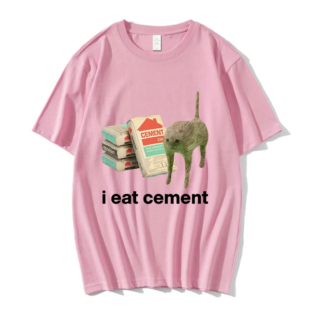 I Eat Cement Cursed Cat Funny Meme T Shirt Men Women Fashion Casual Short Sleeve T Shirts 100% Cotton Summer Oversized T-shirt