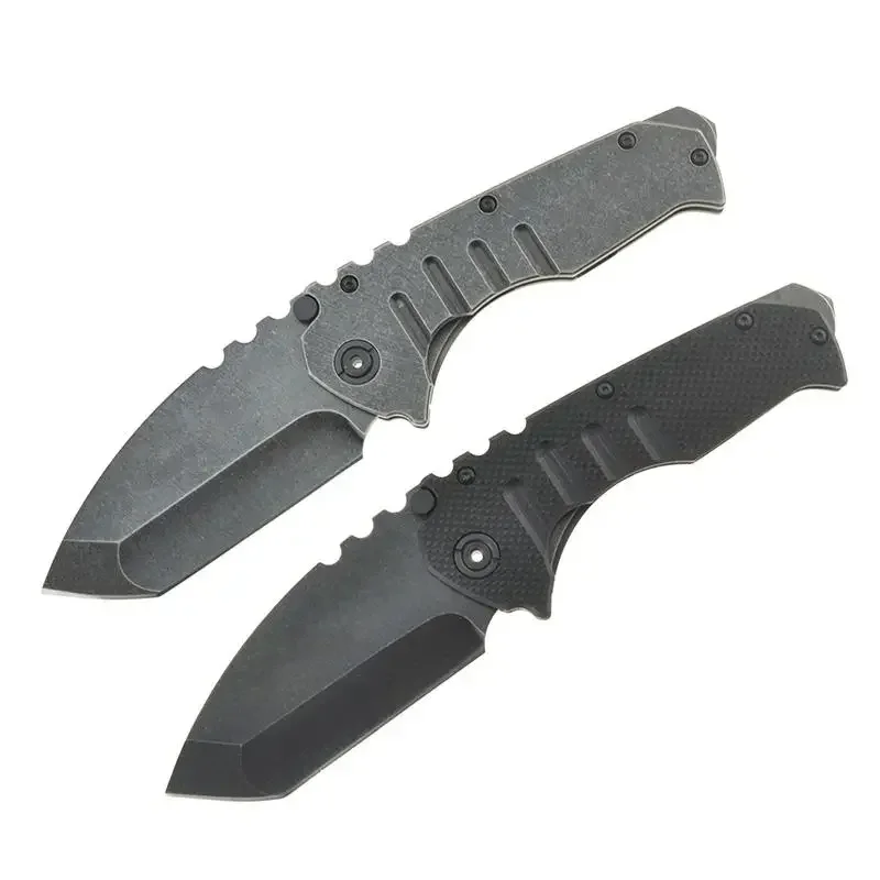 Outdoor Folding Knife with G10 Handle and 9Cr18MoV Blade Stone Wash for EDC Camping
