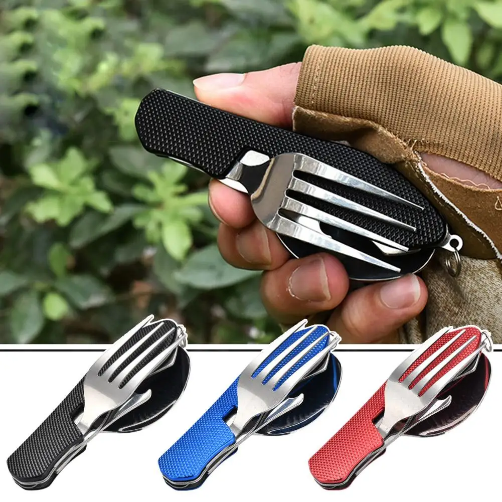 4-in-1 Outdoor Multifunctional Folding Detachable Combination Stainless Fork/spoon/Bottle Tableware Steel Opener Travel Cam Y3W4