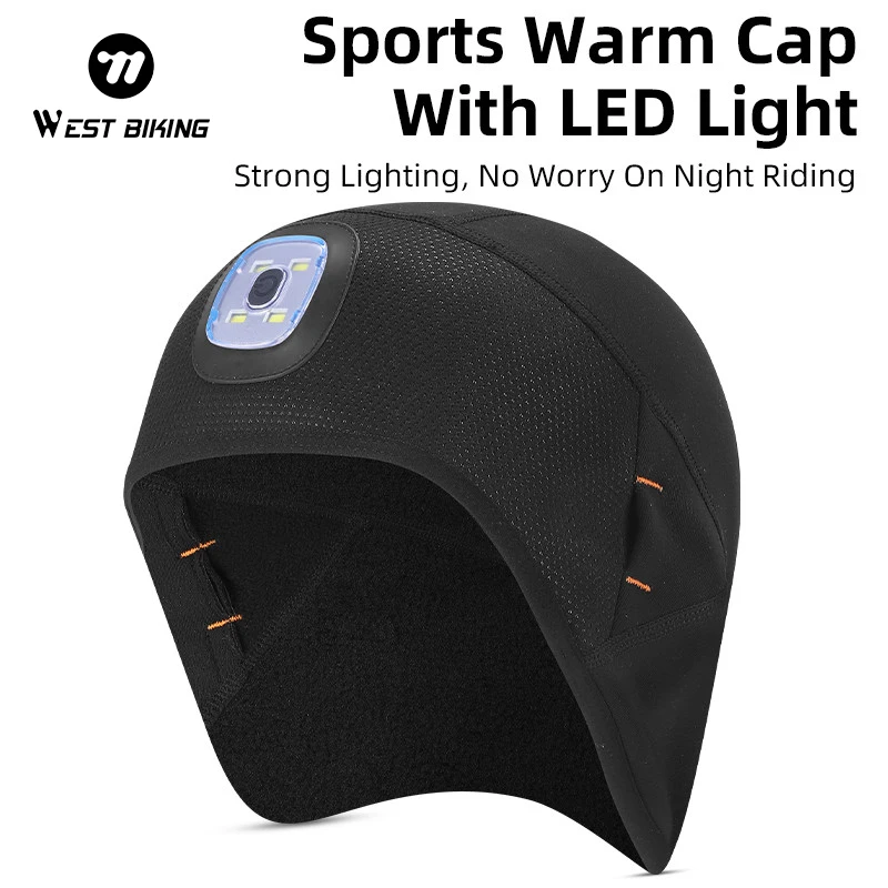 WEST BIKING LED Lighted Beanie Cap Unisex Led Light Hat Winter Warm Hats Night Sports Hiking Running Cap with Head Lamp ﻿