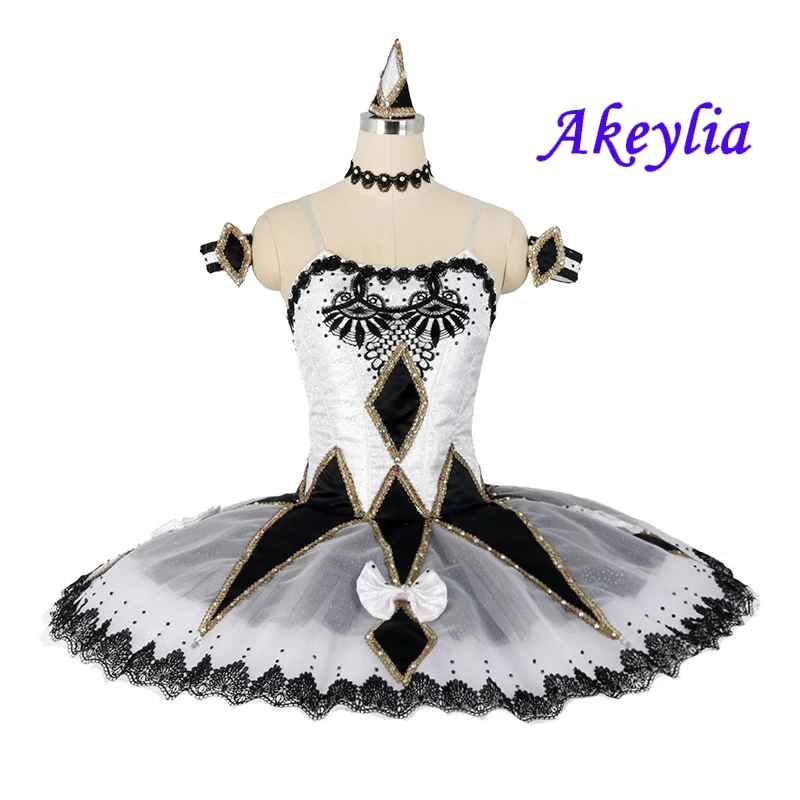 

Girls Black white Harlequinade Variation ballet Costume professional tutu Nutcracker Pancake Tutu Classical No elasticity JN0509