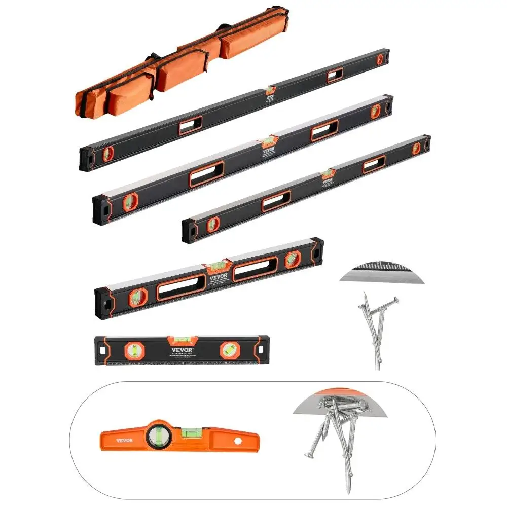 

6Piece Torpedo Level Set 78 48 32 24 16 10 Inch Bubble Vials Magnetic Shockproof Aluminum Level Tool SAE Metric Scale