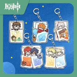 Game Impact Cute Sleep Under Cover Shape Kaedehara Kazuha Ayaka and Ayato Keychain Base Acrylic Stands Keyring Gift For Fans