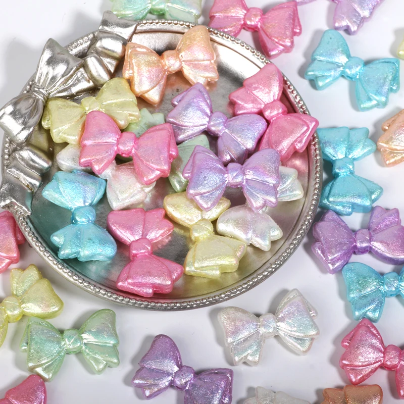 12pcs 20x30mm Acrylic Pastel Colored Bowknot Beads Cute Loose Spacer Beads For Jewelry Making Diy Bracelet Necklace Keychain