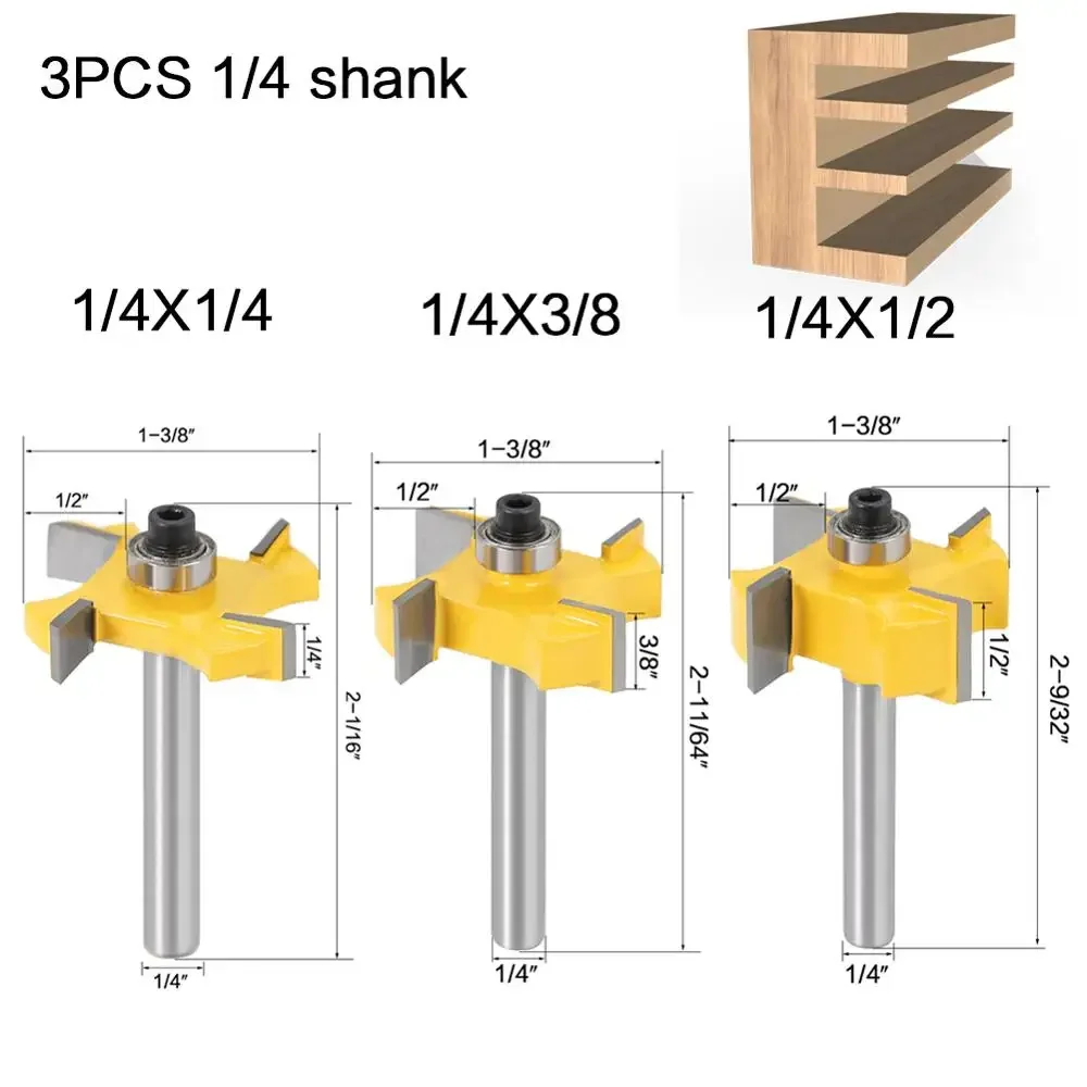 1PC 1/4" 6MM 6.35MM Shank Milling Cutter Wood Carving T Type Bearings Wood Milling Cutter Rabbeting Bit Woodworking Router Bits