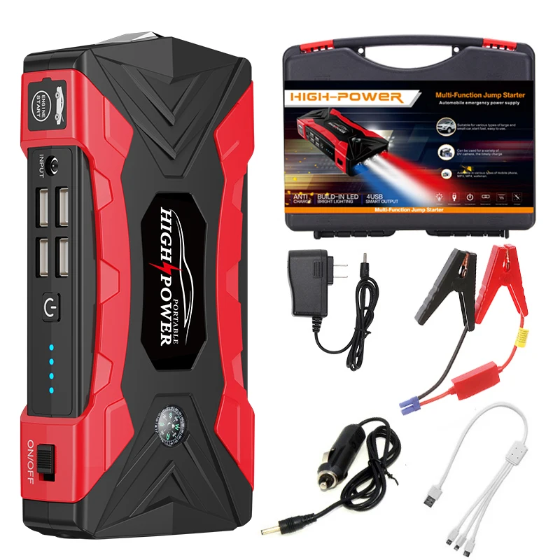 

2026 Dual USB Port 1000A Rugged Emergency Portable Power Bank 99800mAh Jump Starter LED Light 45W Total Output For Motorcycle