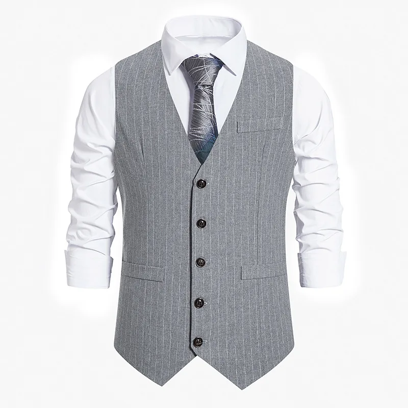 

New Men's Stripe Vest Suit Vest Single breasted Designer Brand Sleeveless Formal Coat Top Adult Dress Tuxedo