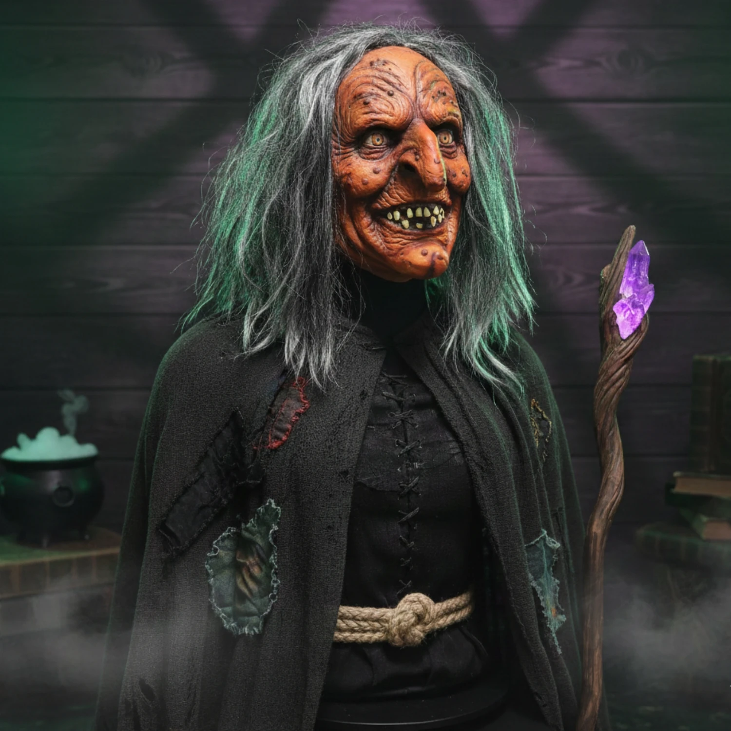 Realistic Creepy Witch Mask Latex Old Lady Hag Headgear Halloween Horror Party Cosplay Costume Prop - view 3