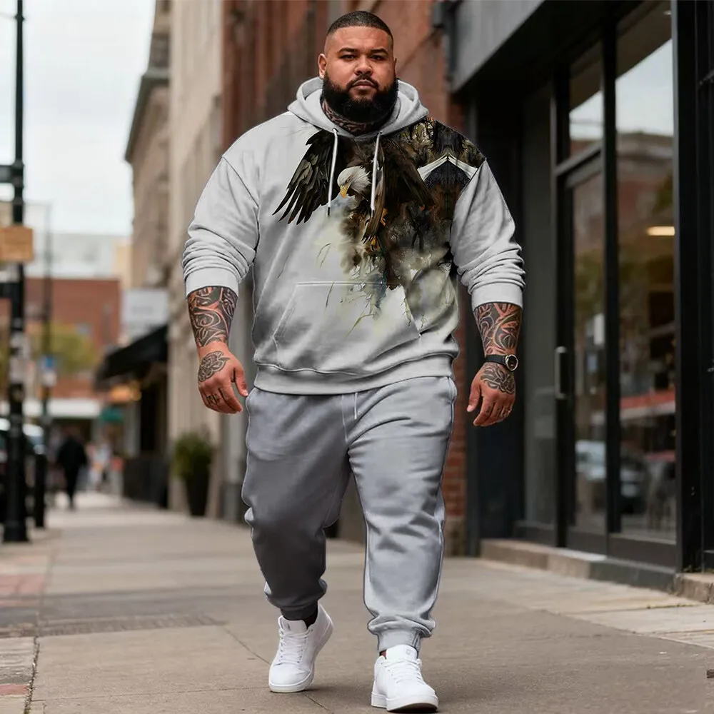 

S-9xl plus size Big & Tall Hoodie Set: Eagle Elements - 2-Piece Casual Outfit, High-Quality Fabric, Clear Eagle Patterns,