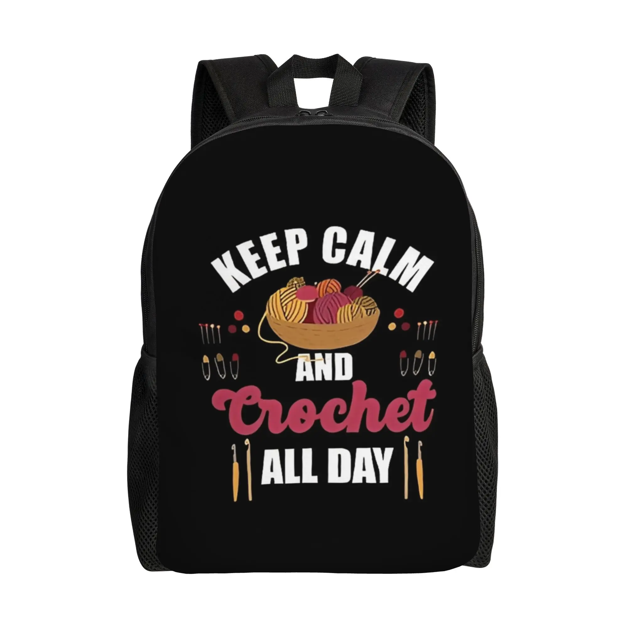 Back to school season Keep Calm and Crochet All Day Rucksack  Female Harajuku Design Backpack