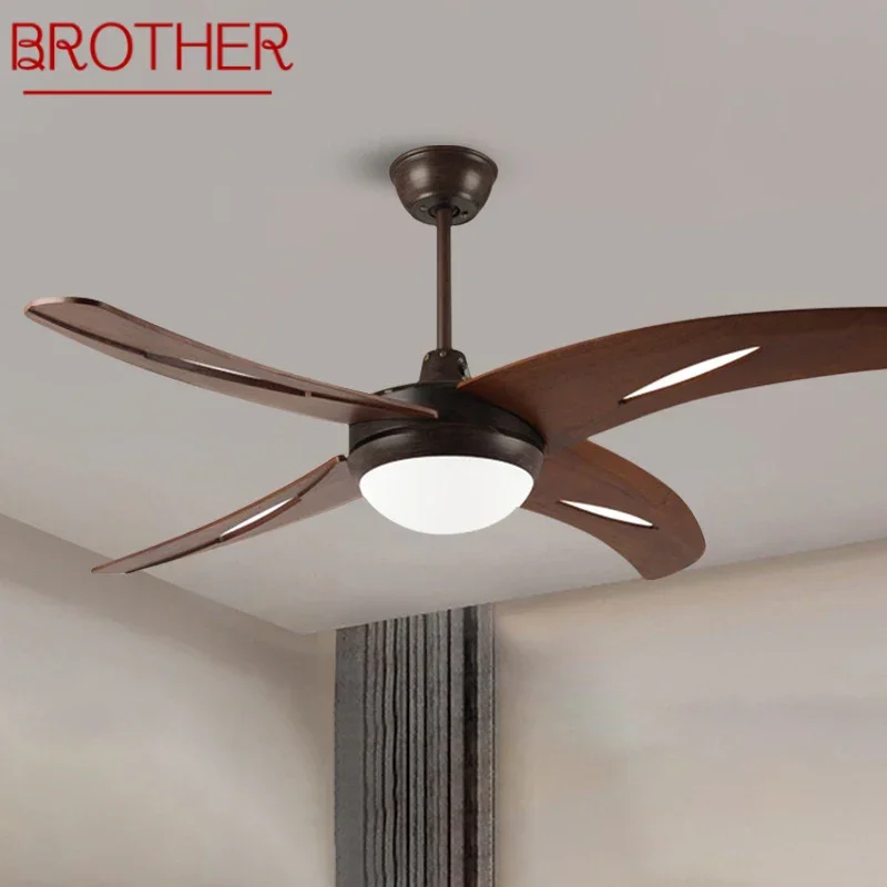 

BROTHER Nordic LED Fan Light American Vintage Restaurant Living Room Study Ceiling Fan Light Remote Electric Fan Light