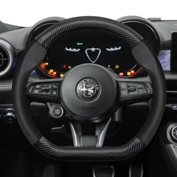 For Alfa Romeo Perforated Leather & Carbon Fiber Texture Steering Wheel Cover 159 147 Gt Giulietta Mito Giulia Stelvio Tonale