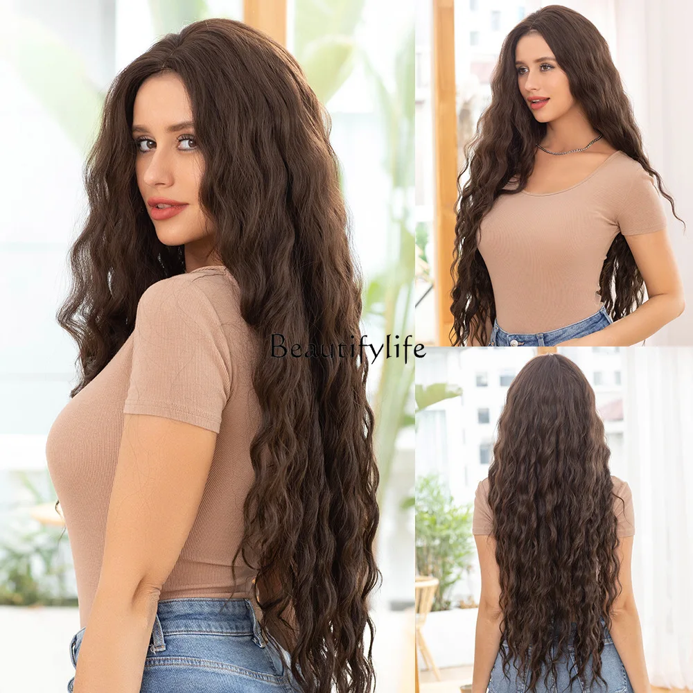 

30-Inch long brown women's wig wavy curly synthetic hair natural appearance heat-resistant fiber