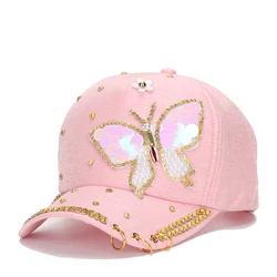 Fashion Baseball Caps Hat for Women Butterfly Diamond Studded Outdoor Baseball Cap Ladies Casquatte Cap Metal Three Ring Sun Hat