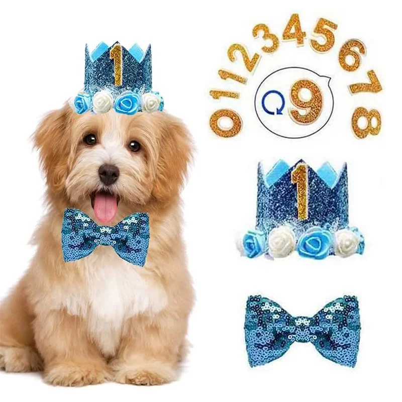 Pet Crown Hat Dog Birthday Hat Reusable Birthday Party Crown for Cat Headband Hats Pet Gift Grooming Accessories with Glue Dots