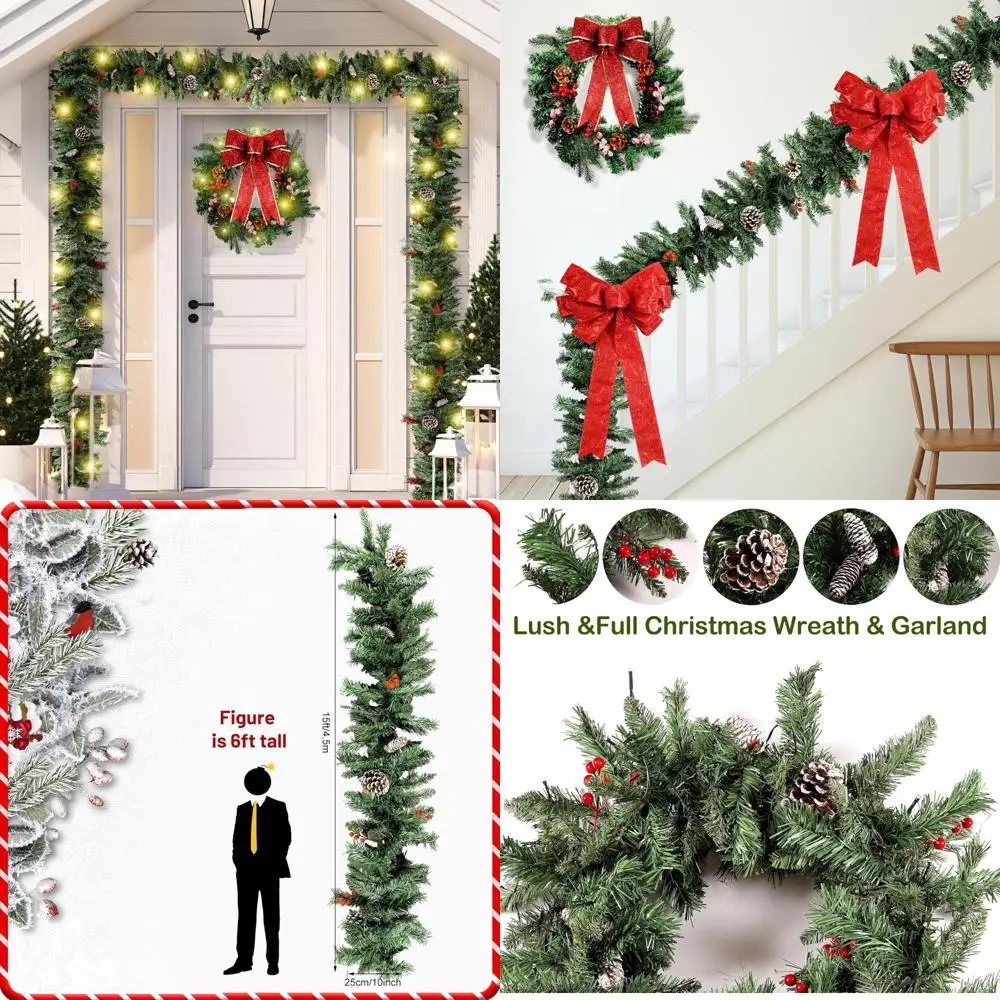 

15ft Long LED Lighted Artificial Pine Garland with 100 Lights for Christmas Indoor Outdoor Decorations