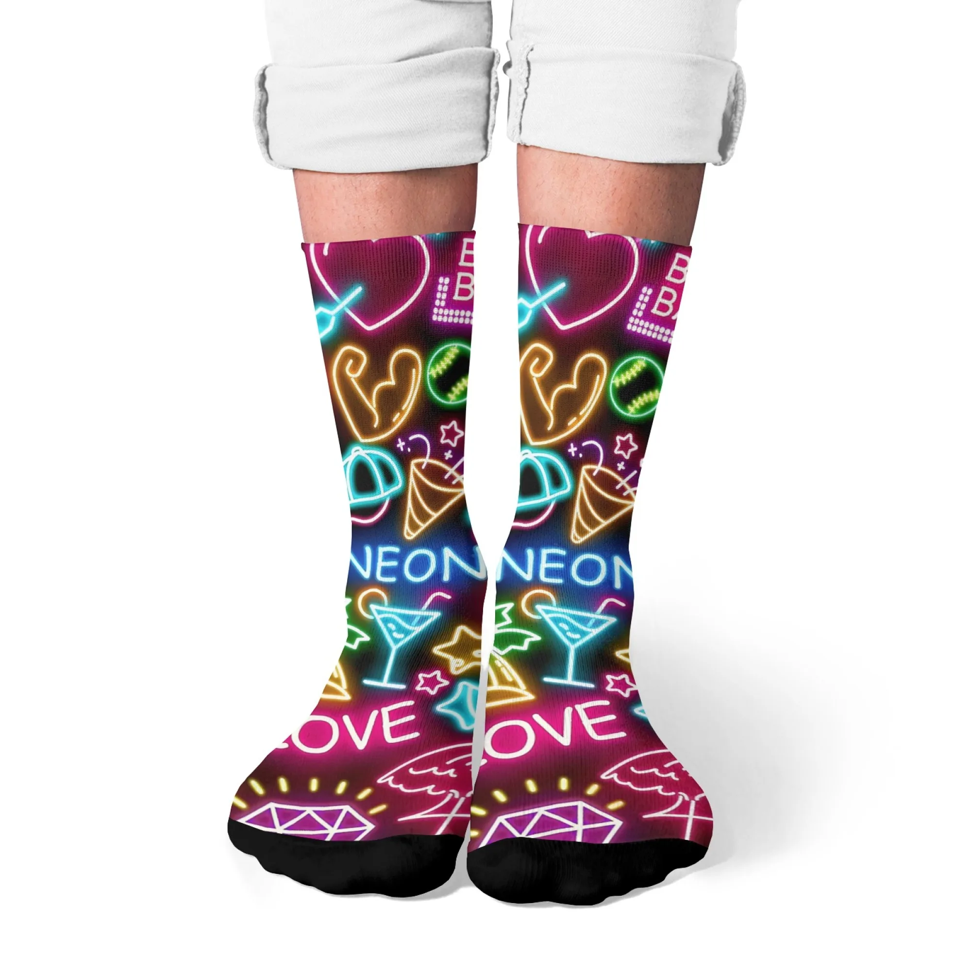 Trendy Cyberpunk Neon Trend Crew Socks Neon Element Detail with Cyber Unisex Socks for Daily Casual Wear & Trend Collectors