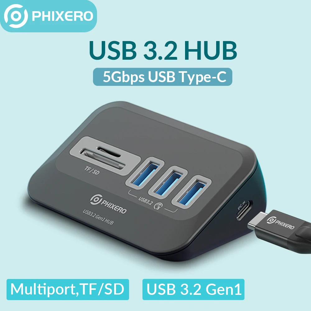 PHIXERO USB C Hub 3.2 Docking Station Hub Type C Splitter Adapter Switch Dock Multi Port SD Card Socket For Macbook Laptop 3.0