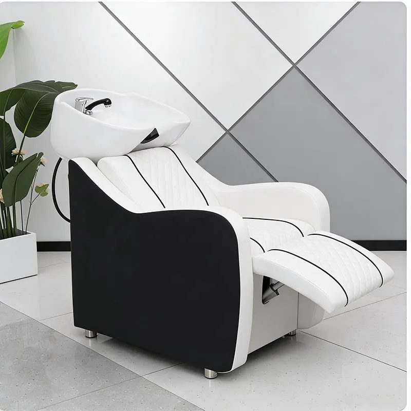 

&c New High-end Modern Leather Salon Shampoo Chair Ceramic Basin Electric Lift Semi-reclining Direct Manufacturer