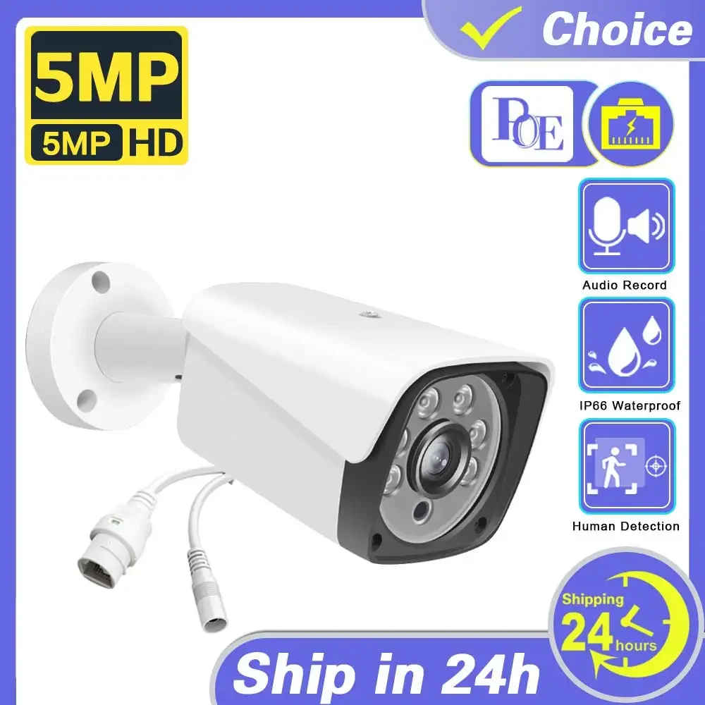 

POE 5MP IP Camera Rj45 Outdoor Waterproof H265 Security Surveillance Bullet CCTV Camera Motion Detection Smart Home Wired Cam