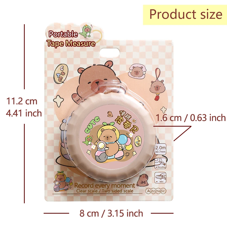2Meter/79Inch Cartoon Mini Retractable Tape Measure, Self-Lock Double Scale Soft Ruler for Sewing, Body, Craft & Home Office