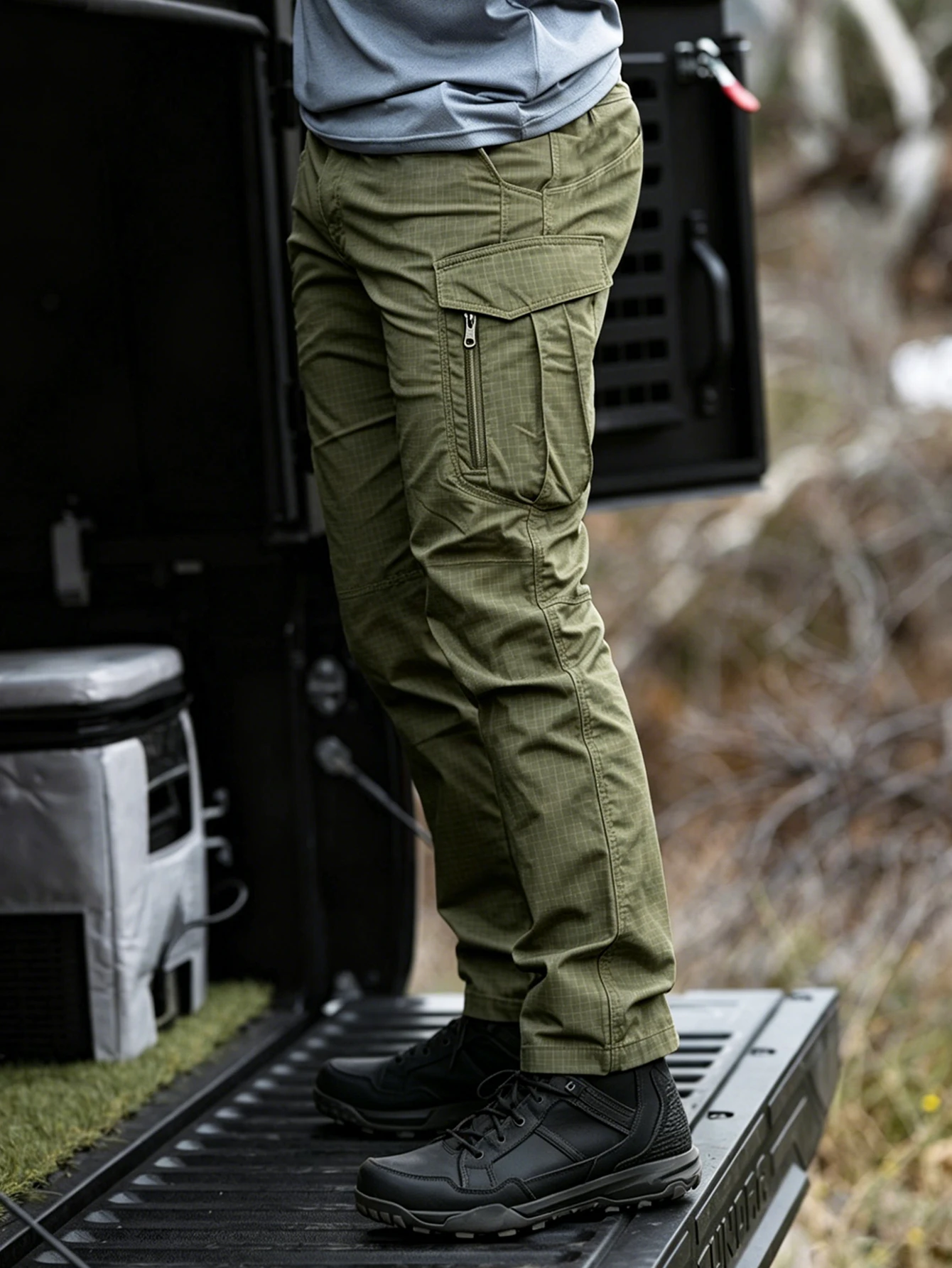 Men's Flex Tactical Pants, Lightweight Ripstop Tactical Cargo Pants, Outdoor Commuting and Training Pants, Abrasion-Resistant, Water Resistant Cargo Pants, Work Pants Multi Pockets Hiking Outdoor Casual Pants, Durable Trousers,  (No Belt, Army Green) - view 7