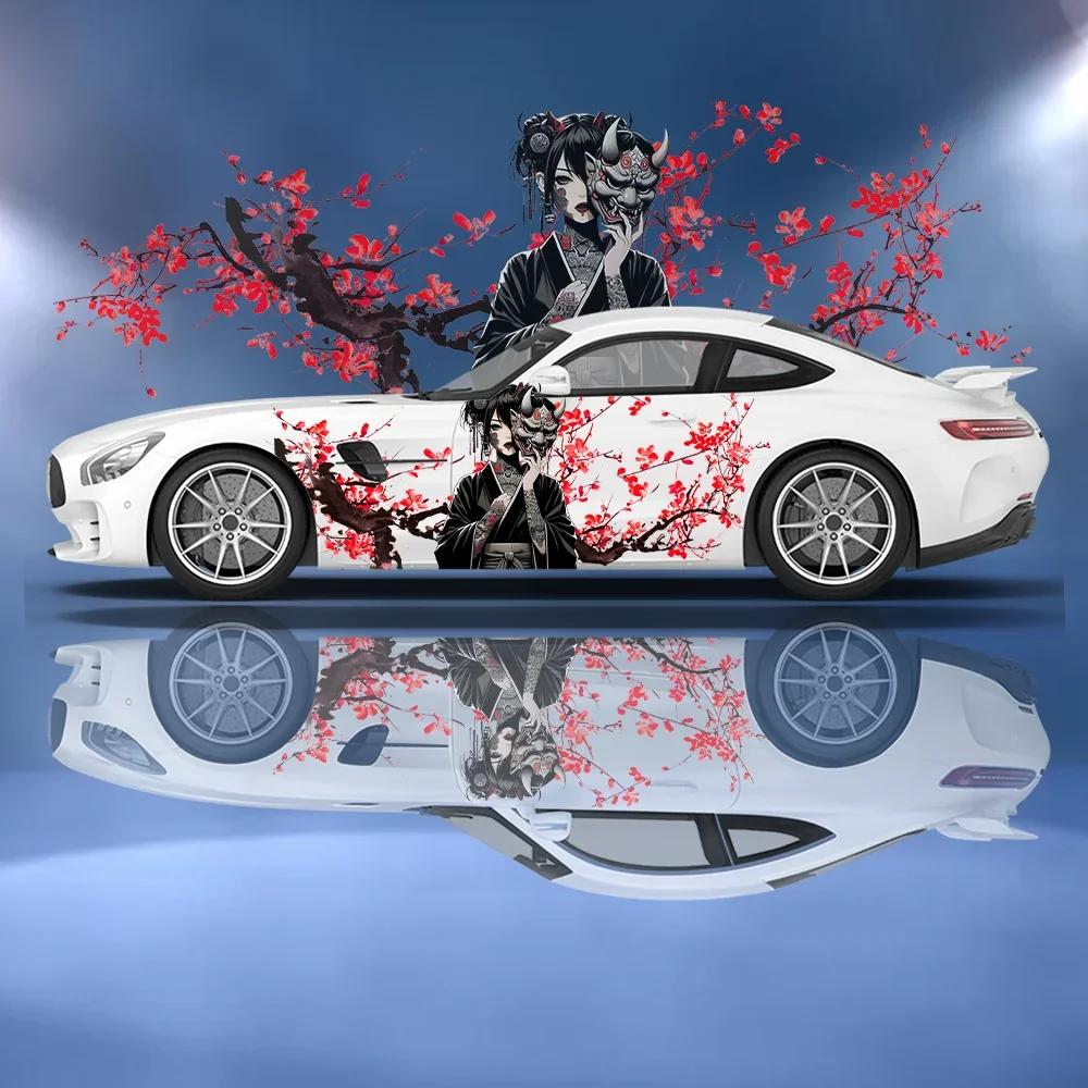 

Masked Geisha Branch Car Side Sticker Decoration, PVC Waterproof Scratch Resistant Decal, Car Protection, Auto Accessories Gift