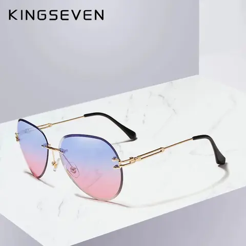 Women Rimless Pilot Sunglasses UV400 KINGSEVEN