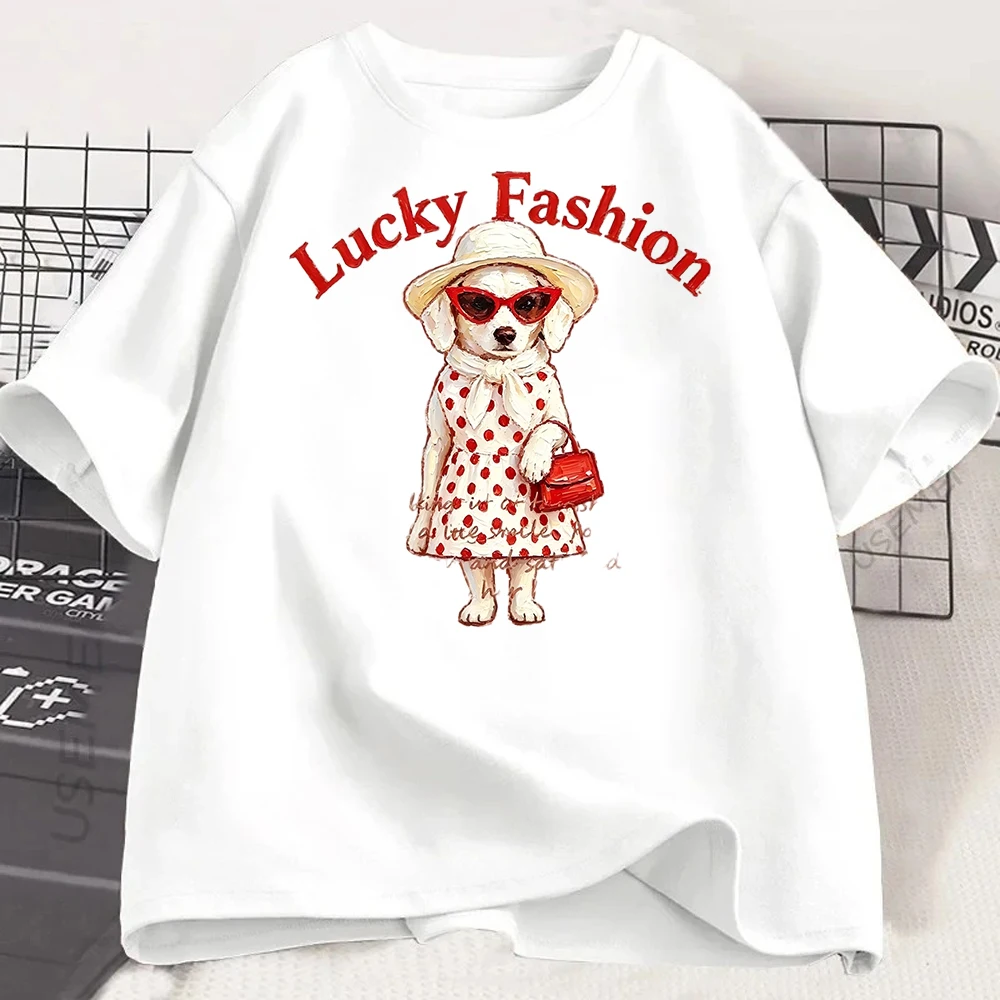 Fashion Dog Graphic T Shirt Women Cute Puppy Print Tee Summer Casual Short Sleeve Kawaii Harajuku Loose Top Streetwear