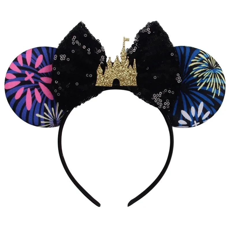 

Disney Castle Hair Bands For Girls Festival Bloom Fireworks Hair Accessories Women Mickey Ears Headband Kid Sequins Bow Headwear