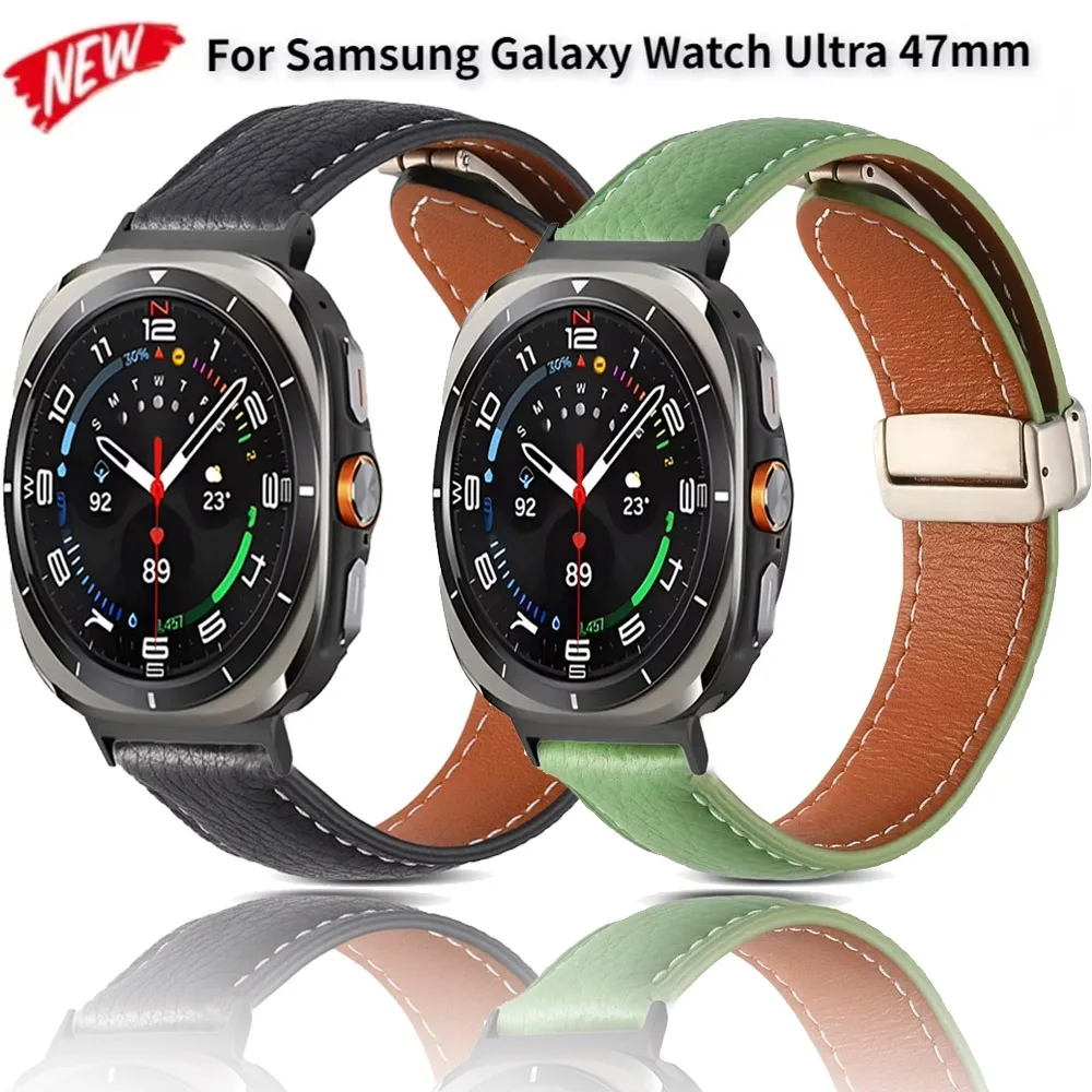 

Leather Strap for Samsung Galaxy Watch Ultra 47mm Magnetic Sports Stainless Steel Buckle Galaxy Watch Ultra Replaceable Belt