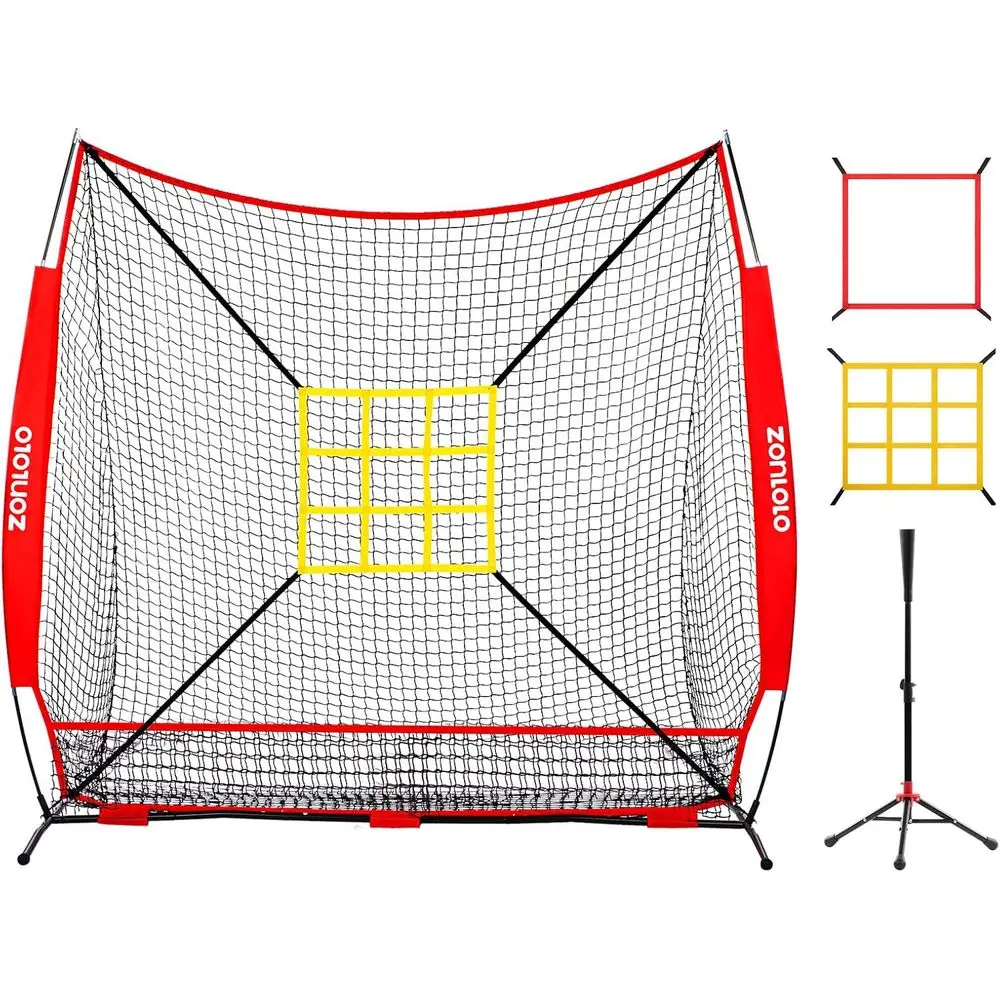 

7x7 t Baseball Net, Pitching & Batting Net with Batting Tee, Designed with Large Ball Collection System, 2 Strike Zones, Carry B