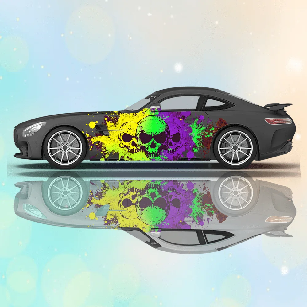 

Colorful Skulls Splash Car Vinyl Wraps Decal Self-adhesive PVC Sticker Suitable for Trucks SUV Decoration Auto Accessories Gift