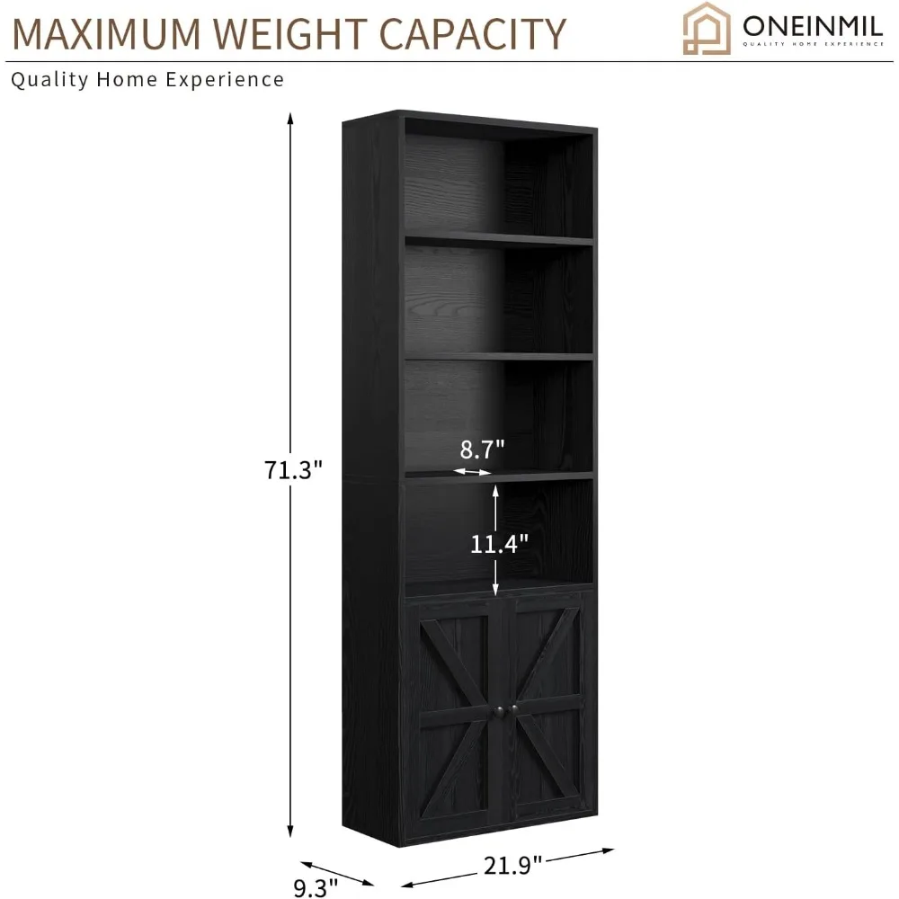 6 Tier Bookshelf and Bookcase Set of 2, Wooden Bookshelves with Cabinet Doors, Floor Bookshelves and Office Storage Cabinets