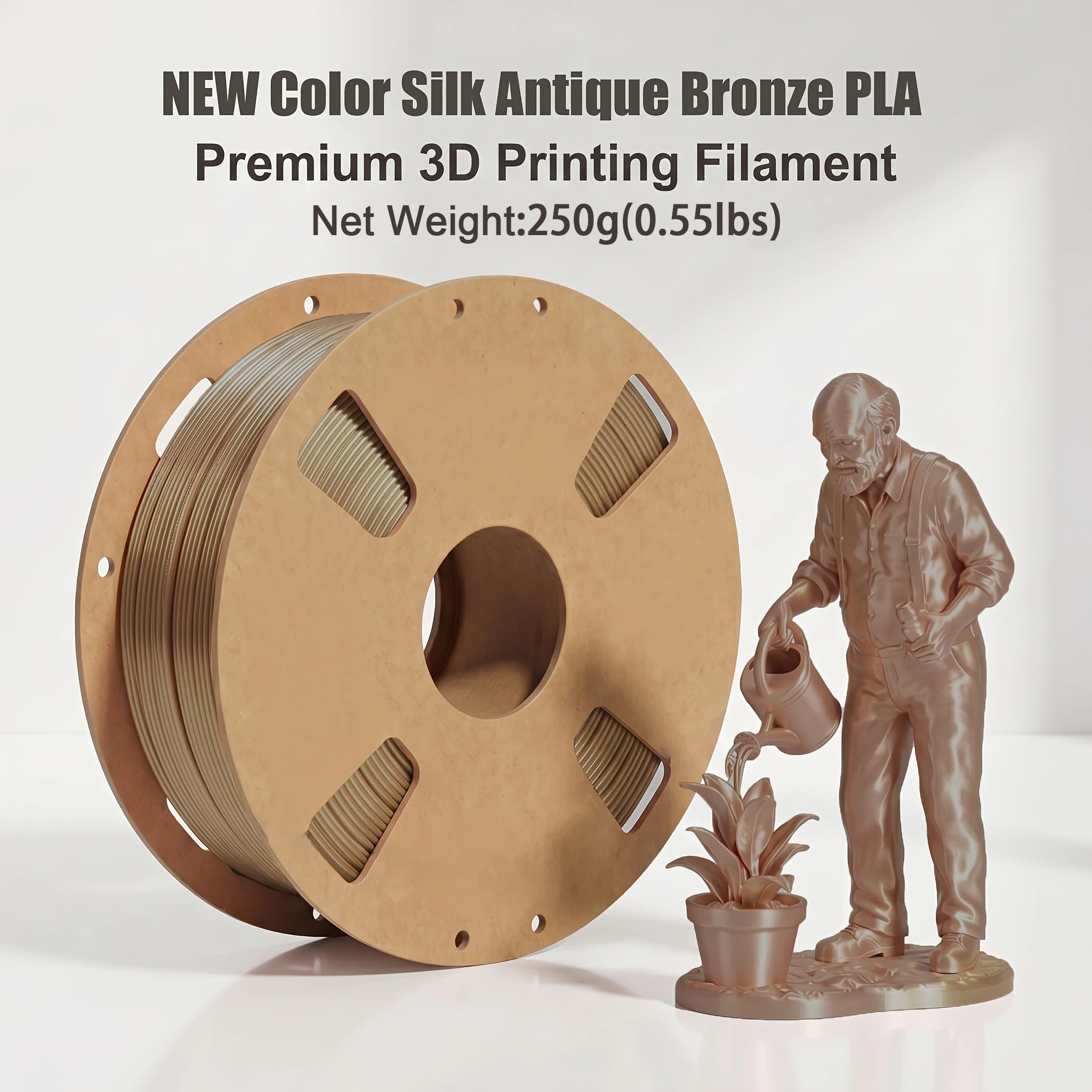 Silk PLA Filament 1.75mm, 200/250/500/1000g, Fits Most FDM Printers; Bronze/Dark Silver/Deep Red/Lavender Purple