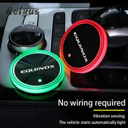 7 Colorful Luminous Car Water Cup Coaster Holder For Chevrolet Equinox Emblem Logo USB Charging Led Atmosphere Light Accessories