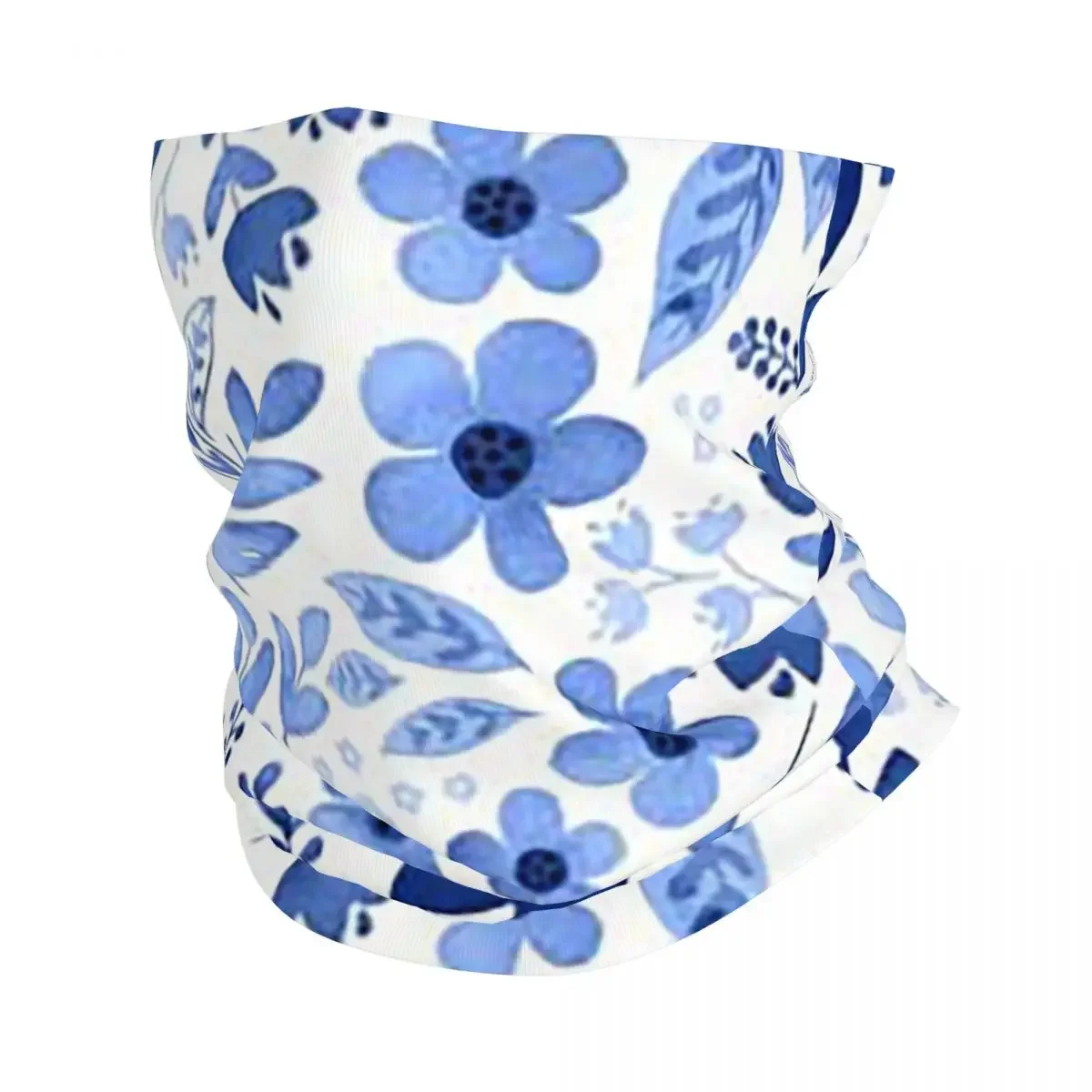 Blue Watercolour floral Bandana Neck Cover Printed Wrap Scarf Multifunction Headwear Hiking Fishing For Men Women Adult Winter