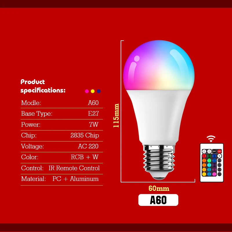 1-10 قطعة 16 لون E27 RGB LED ضوء لمبة مع جهاز التحكم عن بعد لغرفة غرادن حفلة الذكية لمبة مصباح باهتة أحمر أخضر أزرق أبيض #3