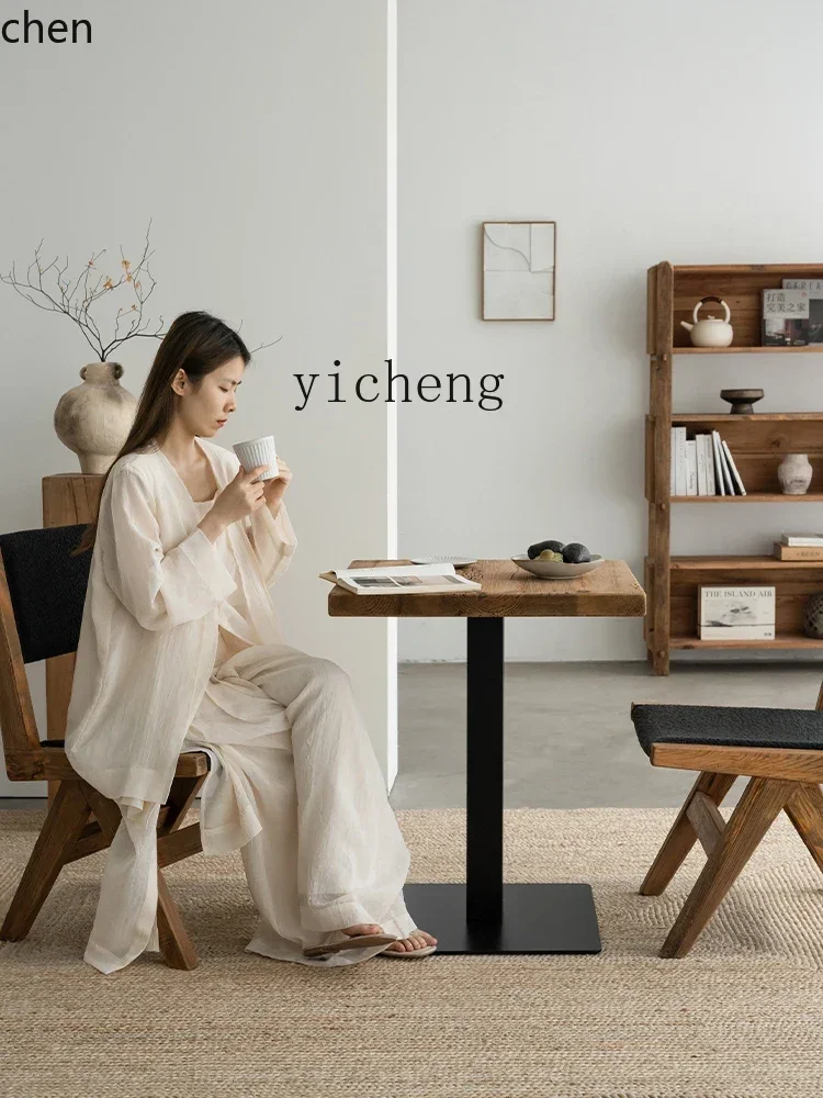 طاولة طعام من الخشب الصلب بتصميم عتيق من HXL، طاولة مربعة صغيرة B & B، طاولة مؤتمرات القهوة بأقدام حديدية #3