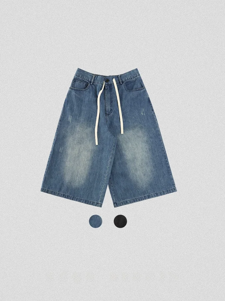 

Loose Fit Straight Leg Distressed White American Style Men's Jeans mid Waist Cotton Polyester Blend Summer Casual Trousers