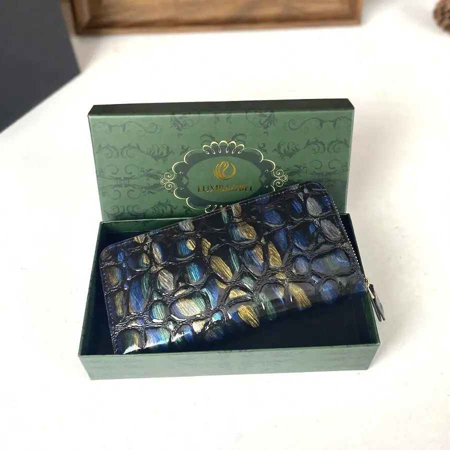 

Подарочная коробка, длинный женский кошелек, модная ретро-сумка с тиснением на молнии, горизонтальная ручная сумка, европейская и американская трендовая сумка для карт