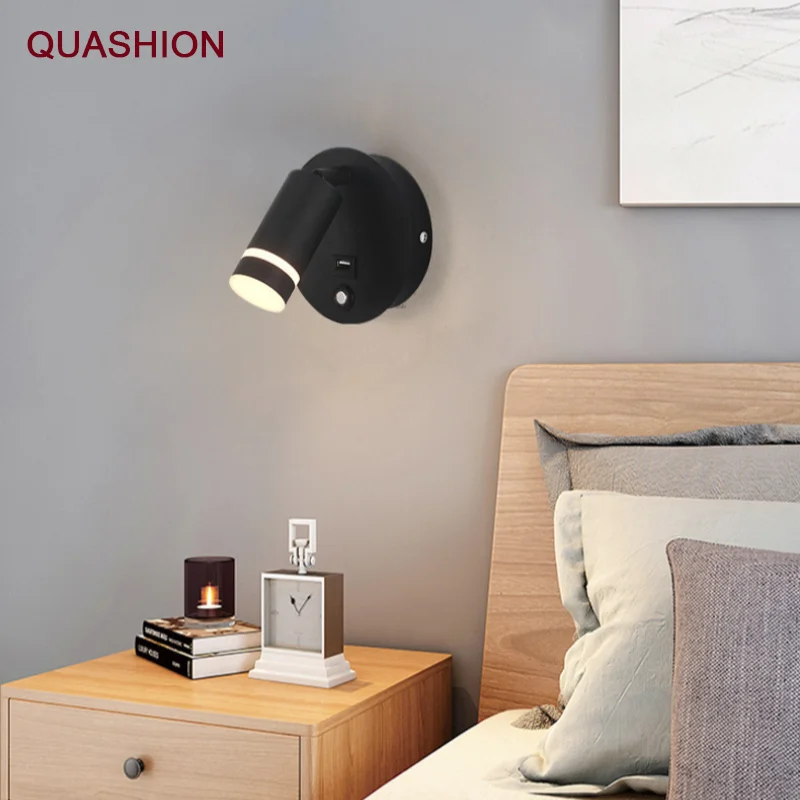 

USB Port Bedside Wall Lamp TypeC Charging Rotatable Bedroom LED Reading Light Switch Sconce Study Indoor Wall Spotlight